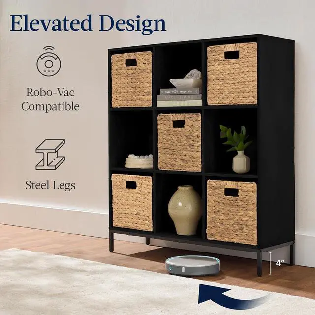 Alt view image 6 of 7 - Best Choice Products 9-Cube Bookshelf, 3-Tier Wood Storage Bookcase W/Legs, 11in Shelf Opening, Cube Organizer, Living Room, Office, Nursery Black
