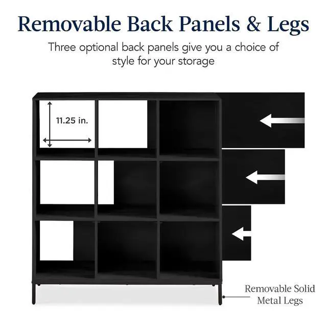 Alt view image 7 of 7 - Best Choice Products 9-Cube Bookshelf, 3-Tier Wood Storage Bookcase W/Legs, 11in Shelf Opening, Cube Organizer, Living Room, Office, Nursery Black