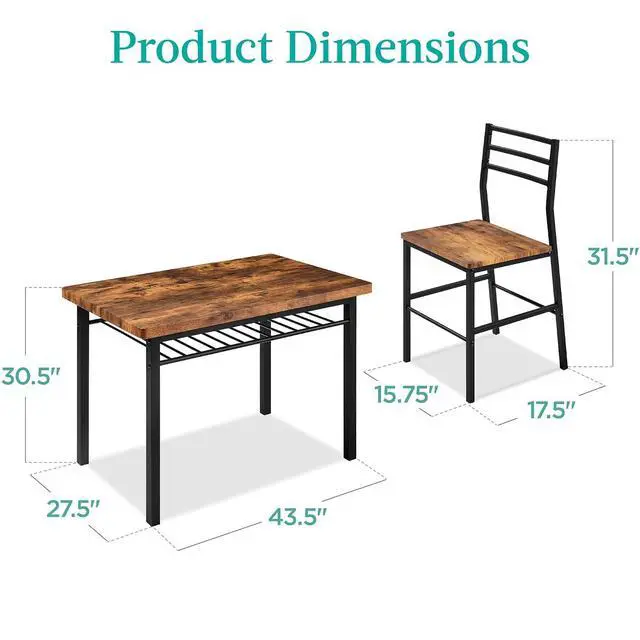 Alt view image 2 of 7 - 5-Piece Modern Dining Set W/Steel Frame, Space Saving Rectangular Kitchen Table W/ 4 Matching Chairs & Storage Rack for Apartments, Kitchens & Dining Rooms - Medium Brown/Black