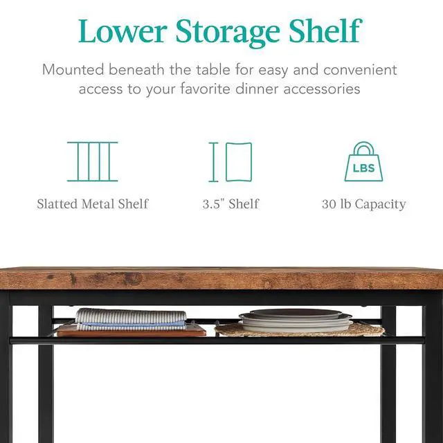 Alt view image 5 of 7 - 5-Piece Modern Dining Set W/Steel Frame, Space Saving Rectangular Kitchen Table W/ 4 Matching Chairs & Storage Rack for Apartments, Kitchens & Dining Rooms - Medium Brown/Black