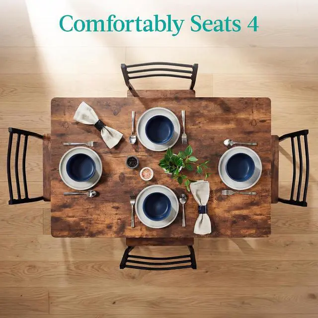 Alt view image 4 of 7 - 5-Piece Modern Dining Set W/Steel Frame, Space Saving Rectangular Kitchen Table W/ 4 Matching Chairs & Storage Rack for Apartments, Kitchens & Dining Rooms - Medium Brown/Black