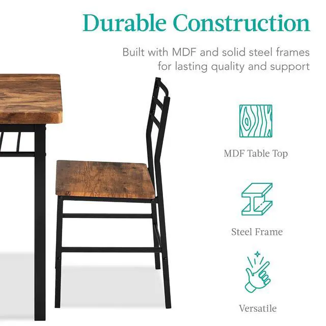 Alt view image 7 of 7 - 5-Piece Modern Dining Set W/Steel Frame, Space Saving Rectangular Kitchen Table W/ 4 Matching Chairs & Storage Rack for Apartments, Kitchens & Dining Rooms - Medium Brown/Black