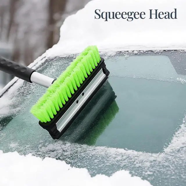 Alt view image 7 of 7 - Snow Brush with Squeegee & Ice Scraper, Up to 39" Extendable Foam Grip, 270° Pivoting Snow Brush for Car Truck SUV, Storage Bag Included - Lime