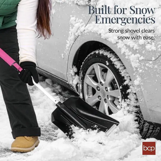Alt view image 3 of 7 - 4 in 1 Snow Brush with Shovel, Squeegee & Ice Scraper, Up to 39" Extendable Foam Grip, 270° Pivoting Snow Brush for Car Truck SUV, Storage Bag Included - Pink