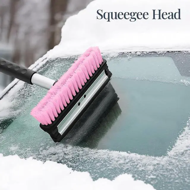 Alt view image 7 of 7 - 4 in 1 Snow Brush with Shovel, Squeegee & Ice Scraper, Up to 39" Extendable Foam Grip, 270° Pivoting Snow Brush for Car Truck SUV, Storage Bag Included - Pink