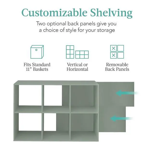 Alt view image 3 of 7 - Best Choice Products Kids Bookcase 6-Cube Storage Organizer, 11in Shelf Opening, Bookshelf, Toy Storage, Customizable w/ 3 Removable Back Panels Sage