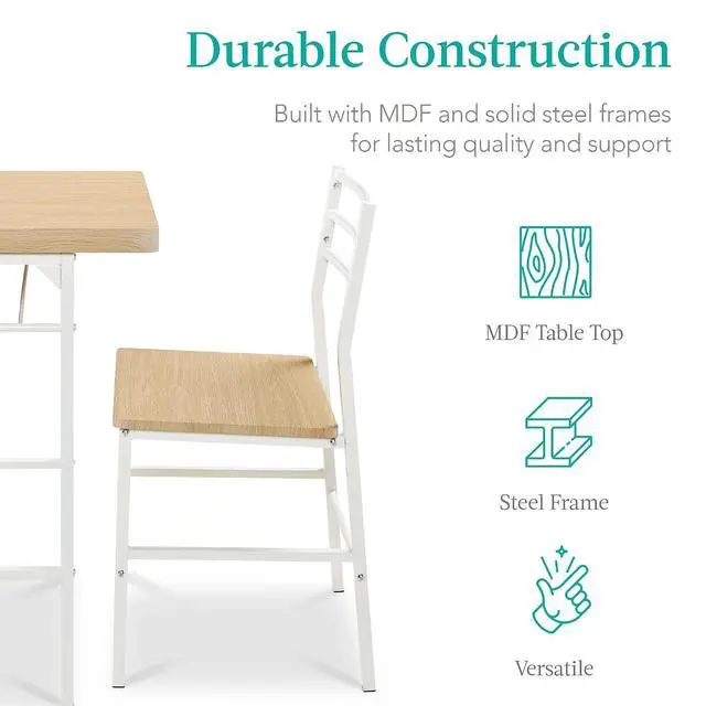 Alt view image 6 of 7 - 3-Piece Modern Dining Set, Space Saving Dinette for Kitchen, Dining Room, Small Space w/Steel Frame, Built-in Storage Rack - Natural/White