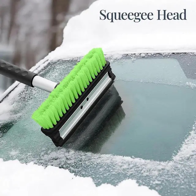 Alt view image 7 of 7 - 4 in 1 Snow Brush with Shovel, Squeegee & Ice Scraper, Up to 39" Extendable Foam Grip, 270° Pivoting Snow Brush for Car Truck SUV, Storage Bag Included - Lime