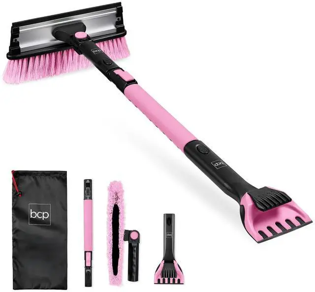 Main image of Snow Brush with Squeegee & Ice Scraper, Up to 39" Extendable Foam Grip, 270° Pivoting Snow Brush for Car Truck SUV, Storage Bag Included - Pink