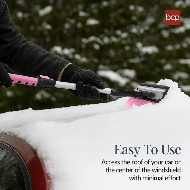 Alt view image 3 of 7 - Snow Brush with Squeegee & Ice Scraper, Up to 39" Extendable Foam Grip, 270° Pivoting Snow Brush for Car Truck SUV, Storage Bag Included - Pink