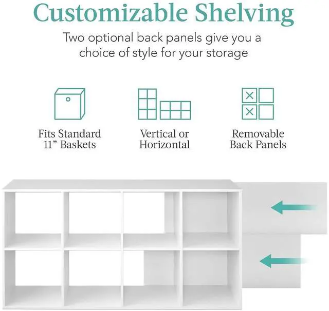 Alt view image 4 of 7 - Best Choice Products 8-Cube Storage Organizer, 11in Shelf Opening, Bookcase, Display Shelf, Customizable w/ 3 Removable Back Panels White