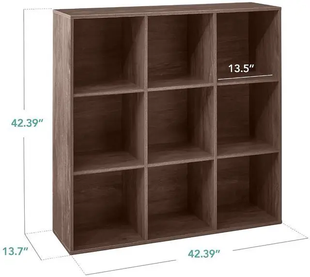 Alt view image 2 of 7 - Best Choice Products 9-Cube Storage Organizer, 13.5in Shelf Opening, Bookcase, Display Shelf, Customizable w/ 3 Removable Back Panels Walnut