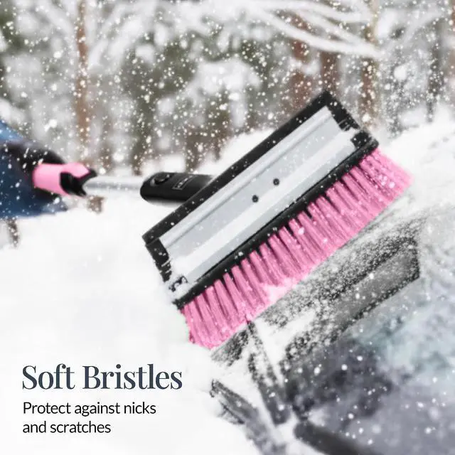 Alt view image 6 of 7 - Snow Brush with Squeegee & Ice Scraper, Up to 39" Extendable Foam Grip, 270° Pivoting Snow Brush for Car Truck SUV, Storage Bag Included - Pink