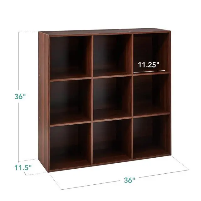 Alt view image 3 of 7 - Best Choice Products 9-Cube Storage Organizer, 11in Shelf Opening, Bookcase, Display Shelf, Customizable w/ 3 Removable Back Panels - Walnut