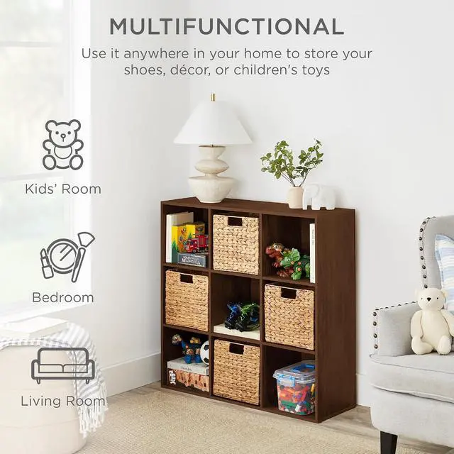 Alt view image 5 of 7 - Best Choice Products 9-Cube Storage Organizer, 11in Shelf Opening, Bookcase, Display Shelf, Customizable w/ 3 Removable Back Panels - Walnut