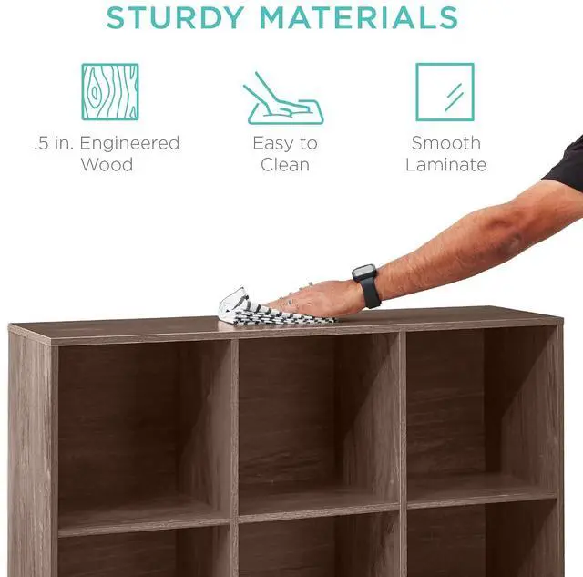 Alt view image 6 of 7 - Best Choice Products 9-Cube Storage Organizer, 13.5in Shelf Opening, Bookcase, Display Shelf, Customizable w/ 3 Removable Back Panels Walnut