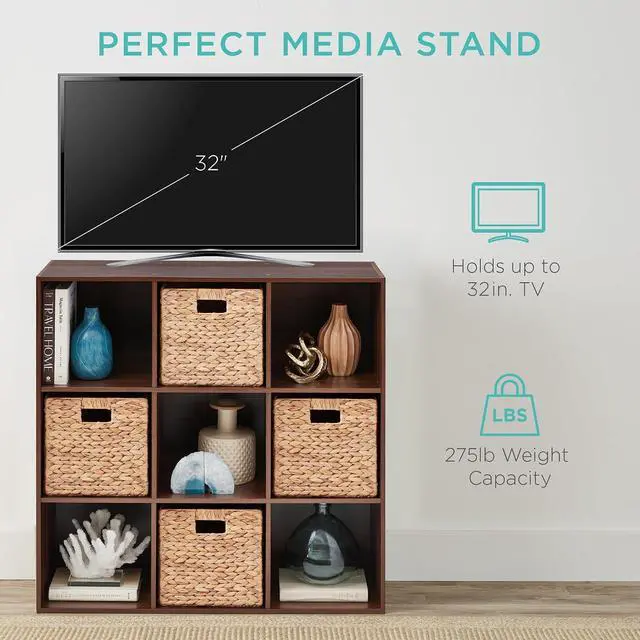Alt view image 6 of 7 - Best Choice Products 9-Cube Storage Organizer, 11in Shelf Opening, Bookcase, Display Shelf, Customizable w/ 3 Removable Back Panels - Walnut
