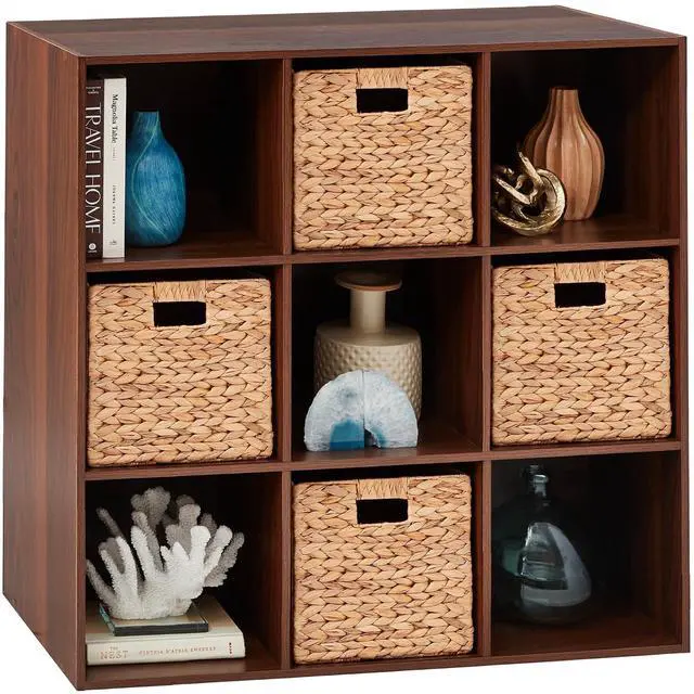 Main image of Best Choice Products 9-Cube Storage Organizer, 11in Shelf Opening, Bookcase, Display Shelf, Customizable w/ 3 Removable Back Panels - Walnut