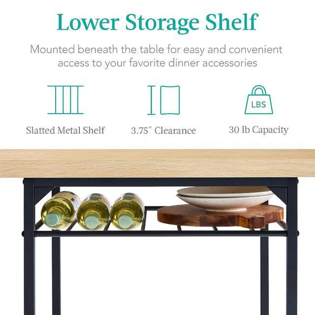 Alt view image 4 of 7 - 3-Piece Modern Dining Set, Space Saving Dinette for Kitchen, Dining Room, Small Space w/Steel Frame, Built-in Storage Rack - Natural/Black