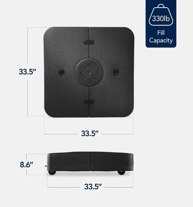 Alt view image 2 of 7 - 330lb Mobile Cantilever Offset Patio Umbrella Base, Universal Fit Heavy-Duty Outdoor Portable Stand w/Wheels Locks, Fillable Weights Set - Black