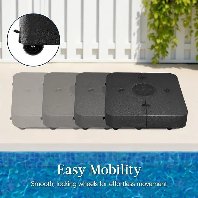 Alt view image 3 of 7 - 330lb Mobile Cantilever Offset Patio Umbrella Base, Universal Fit Heavy-Duty Outdoor Portable Stand w/Wheels Locks, Fillable Weights Set - Black