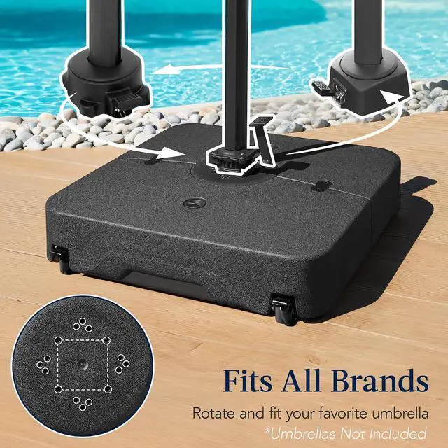 Alt view image 4 of 7 - 330lb Mobile Cantilever Offset Patio Umbrella Base, Universal Fit Heavy-Duty Outdoor Portable Stand w/Wheels Locks, Fillable Weights Set - Black