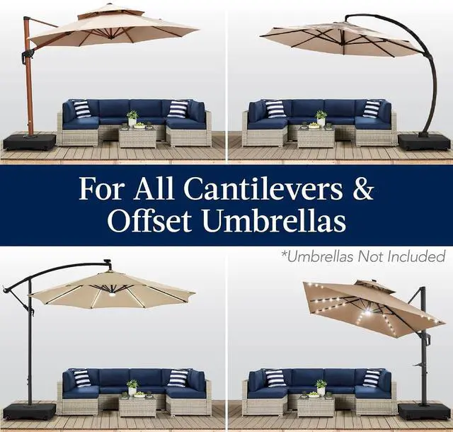 Alt view image 5 of 7 - 330lb Mobile Cantilever Offset Patio Umbrella Base, Universal Fit Heavy-Duty Outdoor Portable Stand w/Wheels Locks, Fillable Weights Set - Black