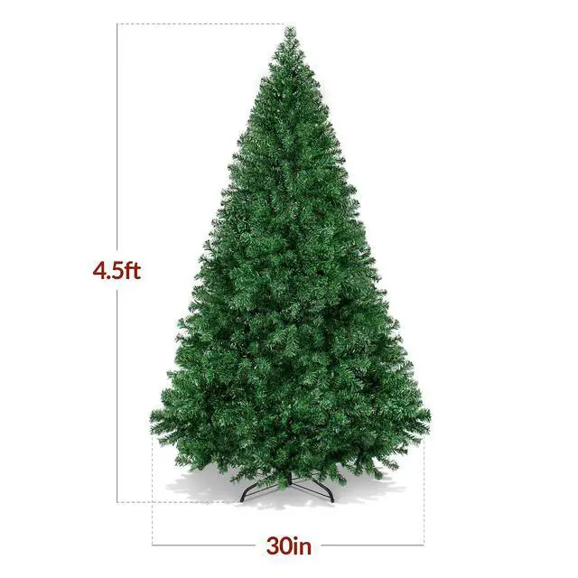 Alt view image 2 of 7 - Artificial Christmas Tree, 4.5ft Premium Unlit Pine Design, Dense Branches Realistic Holiday Décor w/Easy Assembly - Green