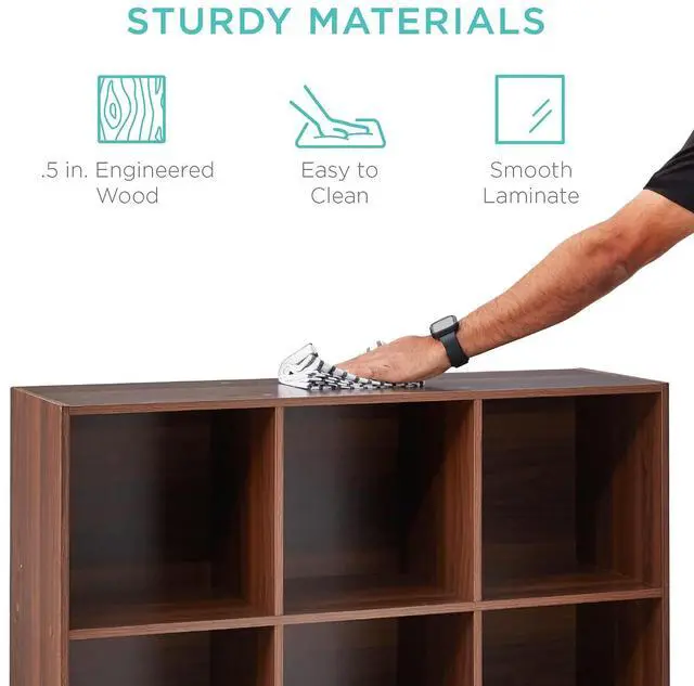 Alt view image 7 of 7 - Best Choice Products 9-Cube Storage Organizer, 11in Shelf Opening, Bookcase, Display Shelf, Customizable w/ 3 Removable Back Panels - Walnut