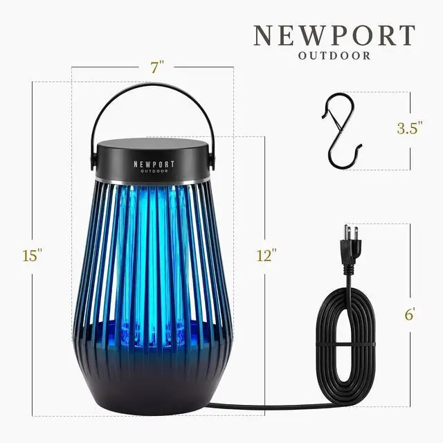 Alt view image 2 of 7 - Bug Zapper Outdoor & Indoor Use, Fly Zapper, Mosquito Zapper, 4200V 3 Prong Plug in Electric Fly Zapper, Mosquito Killer, Covers 1/2 Acre, IPX4 Water Resistant, Easy-Clean Tray - Black