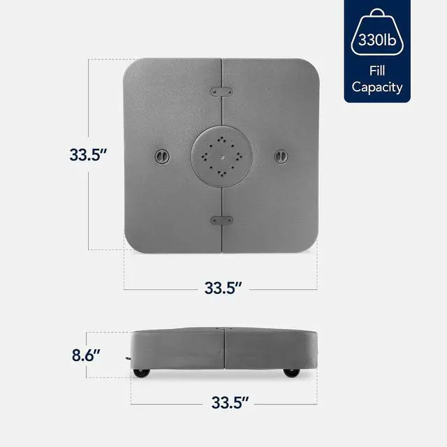Alt view image 2 of 7 - 330lb Mobile Cantilever Offset Patio Umbrella Base, Universal Fit Heavy-Duty Outdoor Portable Stand w/Wheels Locks, Fillable Weights Set - Gray