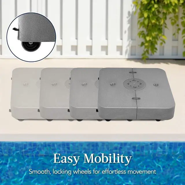 Alt view image 3 of 7 - 330lb Mobile Cantilever Offset Patio Umbrella Base, Universal Fit Heavy-Duty Outdoor Portable Stand w/Wheels Locks, Fillable Weights Set - Gray