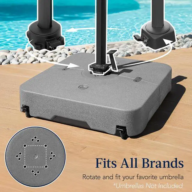 Alt view image 4 of 7 - 330lb Mobile Cantilever Offset Patio Umbrella Base, Universal Fit Heavy-Duty Outdoor Portable Stand w/Wheels Locks, Fillable Weights Set - Gray