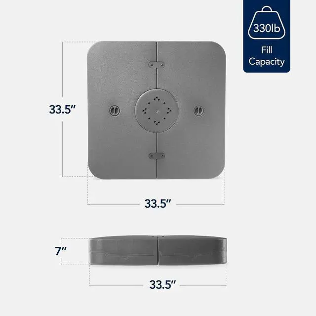 Alt view image 2 of 7 - 330lb Cantilever Offset Patio Umbrella Base, Heavy-Duty Outdoor Stand, Sand Water Fillable Weights Set w/Easy-Fill Spouts Gray