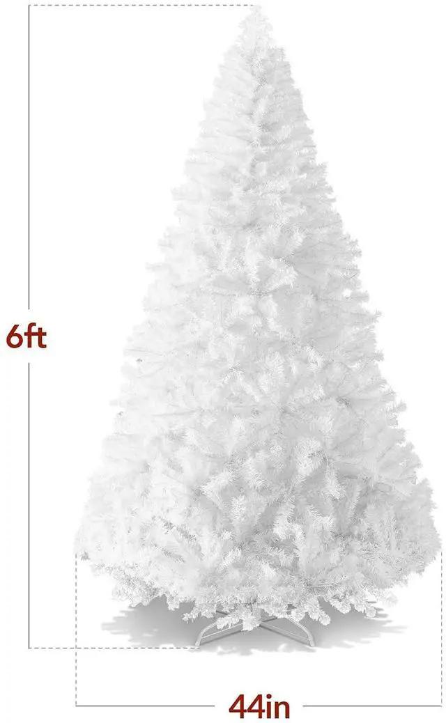Alt view image 2 of 7 - Artificial Christmas Tree, White 6ft Premium Pine Unlit Holiday Decoration, Full Size Décor Easy Assembly w/Metal Stand