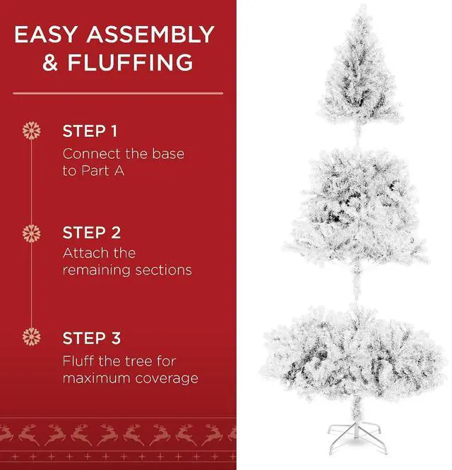 Alt view image 7 of 7 - Artificial Christmas Tree, White 6ft Premium Pine Unlit Holiday Decoration, Full Size Décor Easy Assembly w/Metal Stand