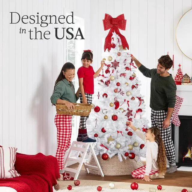 Alt view image 5 of 7 - Artificial Christmas Tree, White 6ft Premium Pine Unlit Holiday Decoration, Full Size Décor Easy Assembly w/Metal Stand