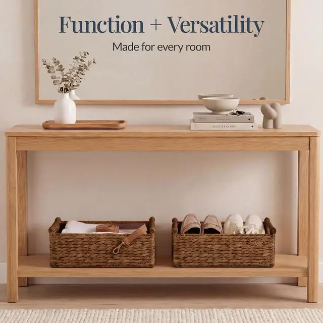 Alt view image 6 of 7 - Wicker Storage Basket, Shelf Organizer Basket w/Wooden Handles, Woven Rectangular Storage Bin, Natural Water Hyacinth for Pantry, Closet, Laundry Room, & Living Room - Chestnut