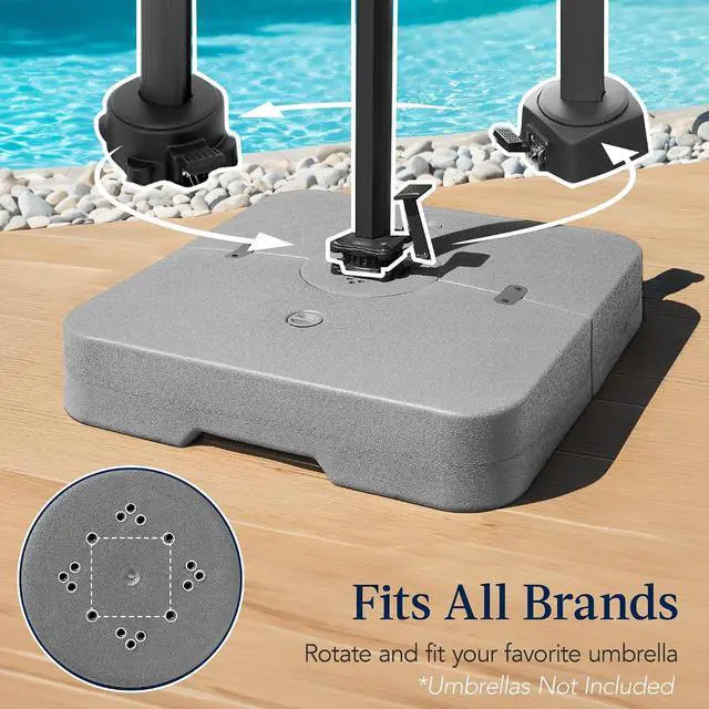 Alt view image 3 of 7 - 330lb Cantilever Offset Patio Umbrella Base, Heavy-Duty Outdoor Stand, Sand Water Fillable Weights Set w/Easy-Fill Spouts Gray