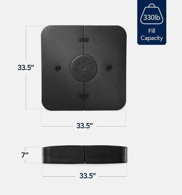 Alt view image 2 of 7 - 330lb Cantilever Offset Patio Umbrella Base, Heavy-Duty Outdoor Stand, Sand Water Fillable Weights Set w/Easy-Fill Spouts Black