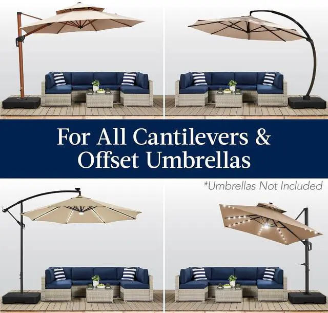 Alt view image 4 of 7 - 330lb Cantilever Offset Patio Umbrella Base, Heavy-Duty Outdoor Stand, Sand Water Fillable Weights Set w/Easy-Fill Spouts Black