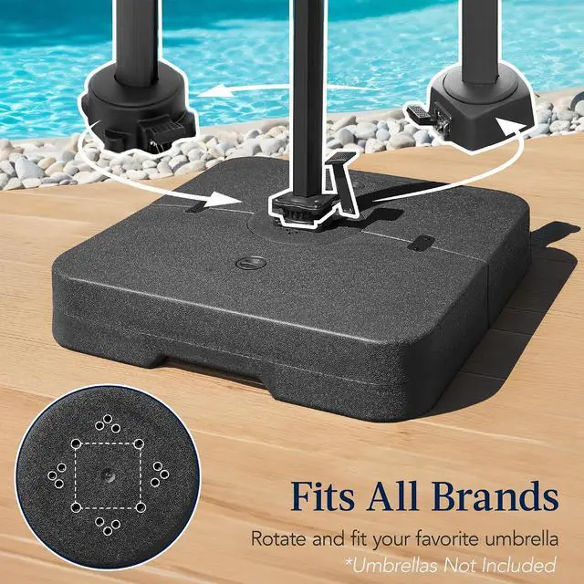 Alt view image 3 of 7 - 330lb Cantilever Offset Patio Umbrella Base, Heavy-Duty Outdoor Stand, Sand Water Fillable Weights Set w/Easy-Fill Spouts Black