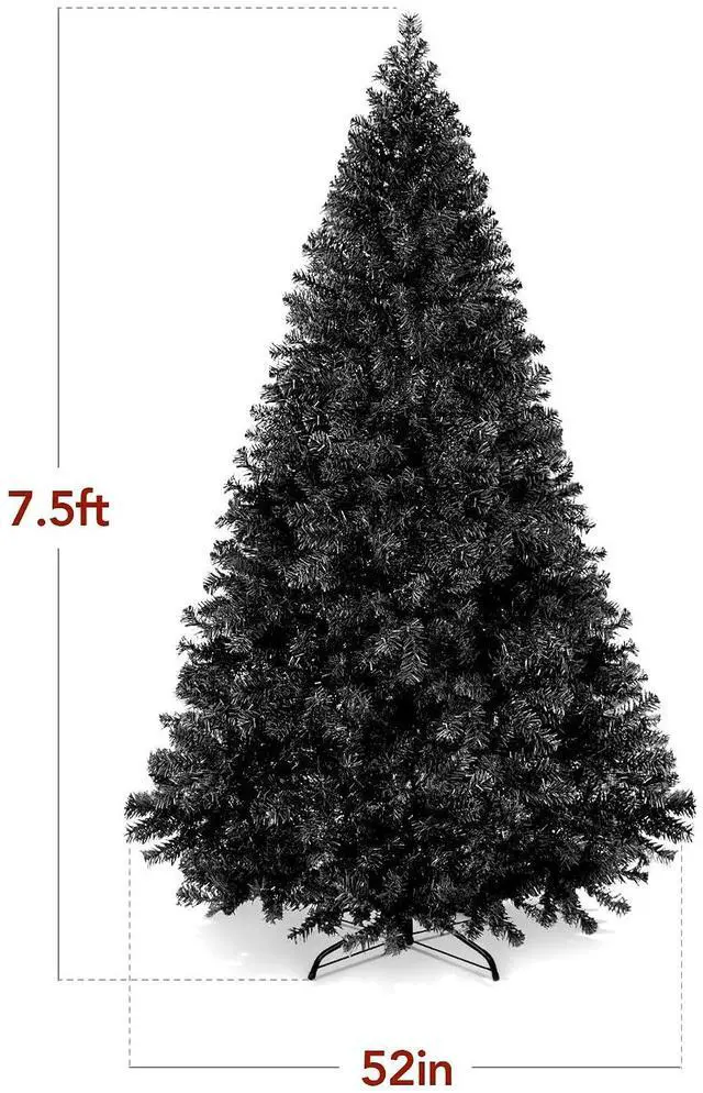 Alt view image 2 of 7 - 7.5ft Artificial Full Black Christmas Tree Seasonal Holiday Decoration for Home, Office, Party Decoration w/ 1,350 PVC Branch Tips, Metal Hinges, Foldable Base