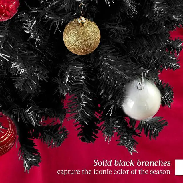 Alt view image 3 of 7 - 7.5ft Artificial Full Black Christmas Tree Seasonal Holiday Decoration for Home, Office, Party Decoration w/ 1,350 PVC Branch Tips, Metal Hinges, Foldable Base