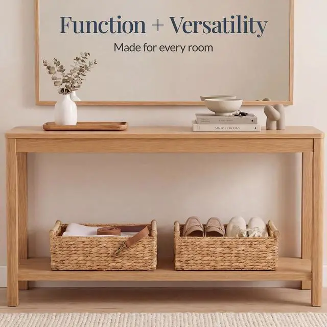 Alt view image 6 of 7 - Wicker Storage Basket, Shelf Organizer Basket w/Wooden Handles, Woven Rectangular Storage Bin, Natural Water Hyacinth for Pantry, Closet, Laundry Room, & Living Room - Natural
