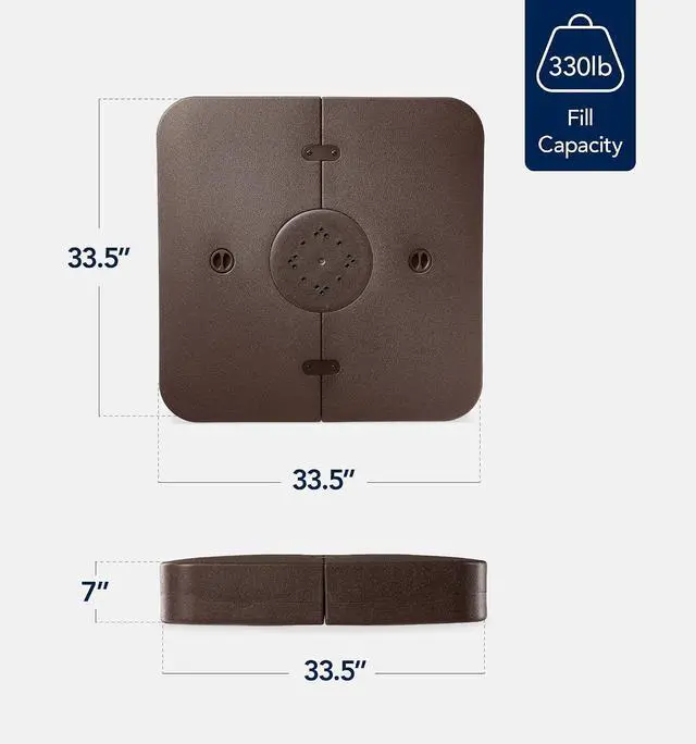 Alt view image 2 of 7 - 330lb Cantilever Offset Patio Umbrella Base, Heavy-Duty Outdoor Stand, Sand Water Fillable Weights Set w/Easy-Fill Spouts Brown