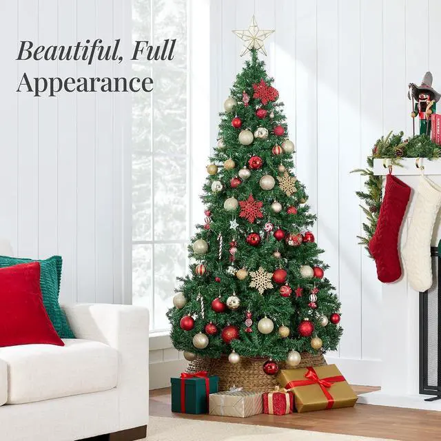 Alt view image 4 of 7 - Artificial Christmas Tree, 4.5ft Premium Unlit Pine Design, Dense Branches Realistic Holiday Décor w/Easy Assembly - Green