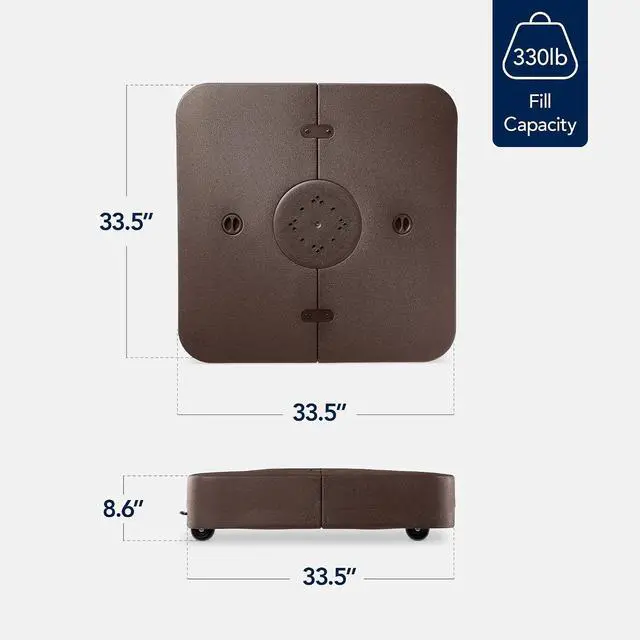 Alt view image 2 of 7 - 330lb Mobile Cantilever Offset Patio Umbrella Base, Universal Fit Heavy-Duty Outdoor Portable Stand w/Wheels Locks, Fillable Weights Set - Brown