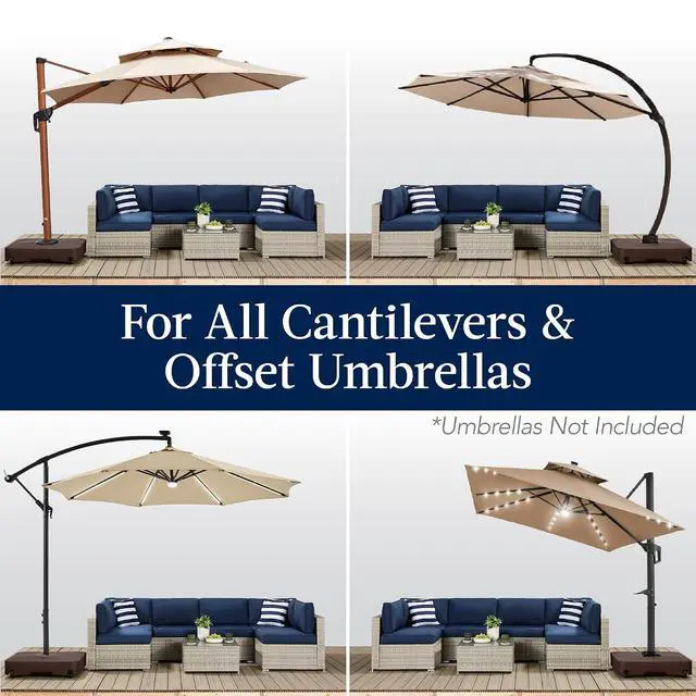Alt view image 5 of 7 - 330lb Mobile Cantilever Offset Patio Umbrella Base, Universal Fit Heavy-Duty Outdoor Portable Stand w/Wheels Locks, Fillable Weights Set - Brown