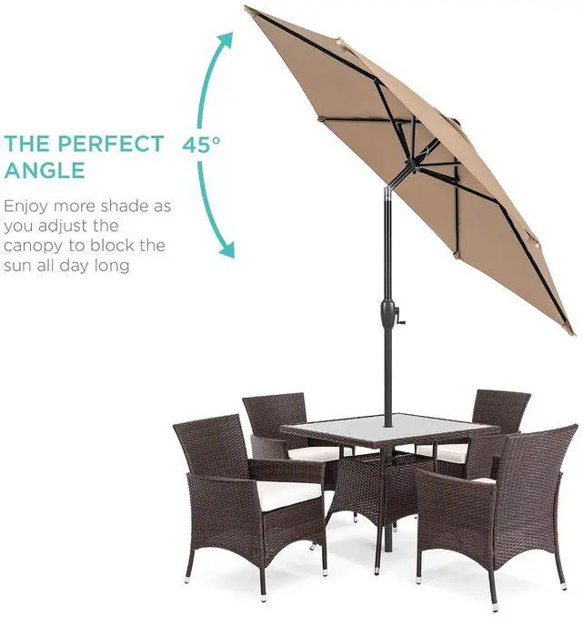Alt view image 2 of 7 - 7.5ft Heavy-Duty Round Outdoor Market Table Patio Umbrella w/Steel Pole, Push Button Tilt, Easy Crank Lift - Tan